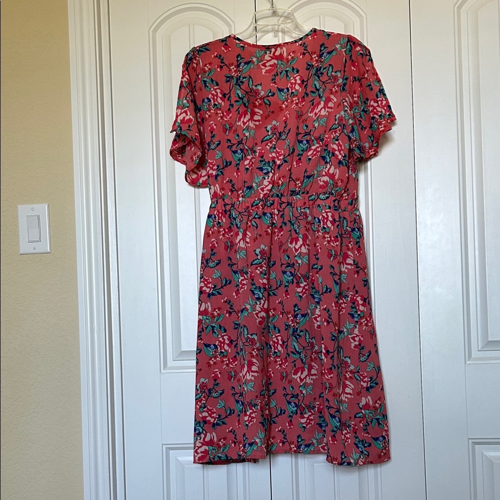 living doll Coral Floral Wrap Midi Dress